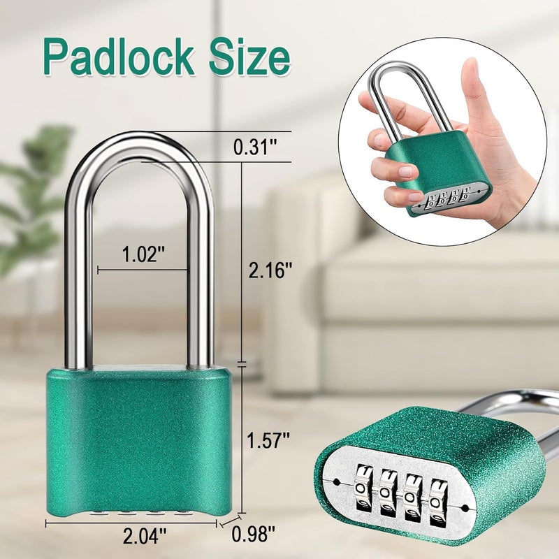 Faburo 2pcs Combination Lock, 4-Digit Heavy Duty Combo Lock, Combination Padlock Outdoor Waterproof Gate Locks for Outdoor Fence, Locker, Sheds, Gym, Gate Hasps (2pcs, Long Shackle, Green) - Image 2